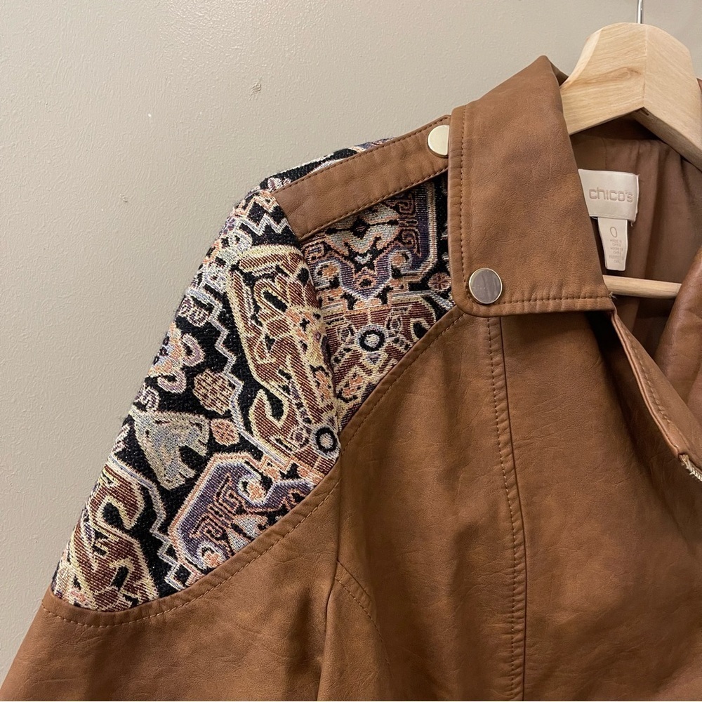 Chico’s Faux-Leather Jacquard Moto Jacket bohemian western rodeo size small - Picture 9 of 13